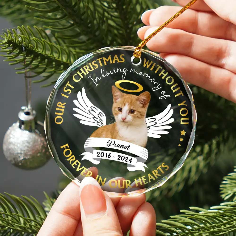Custom Photo Our First Christmas Without You Pet Memorial - Personalized Glass Ornament - Image 4