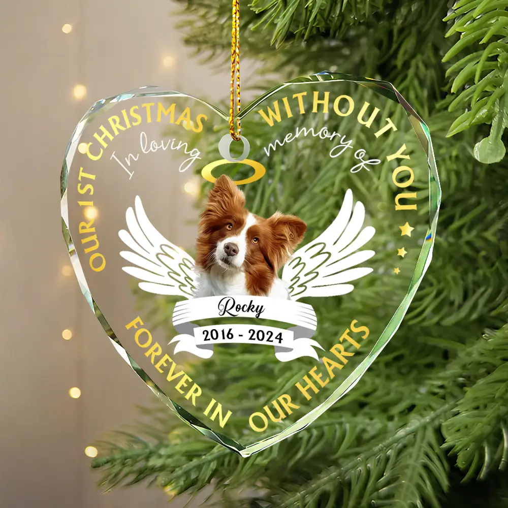 Custom Photo Our First Christmas Without You Pet Memorial - Personalized Glass Ornament - Image 6