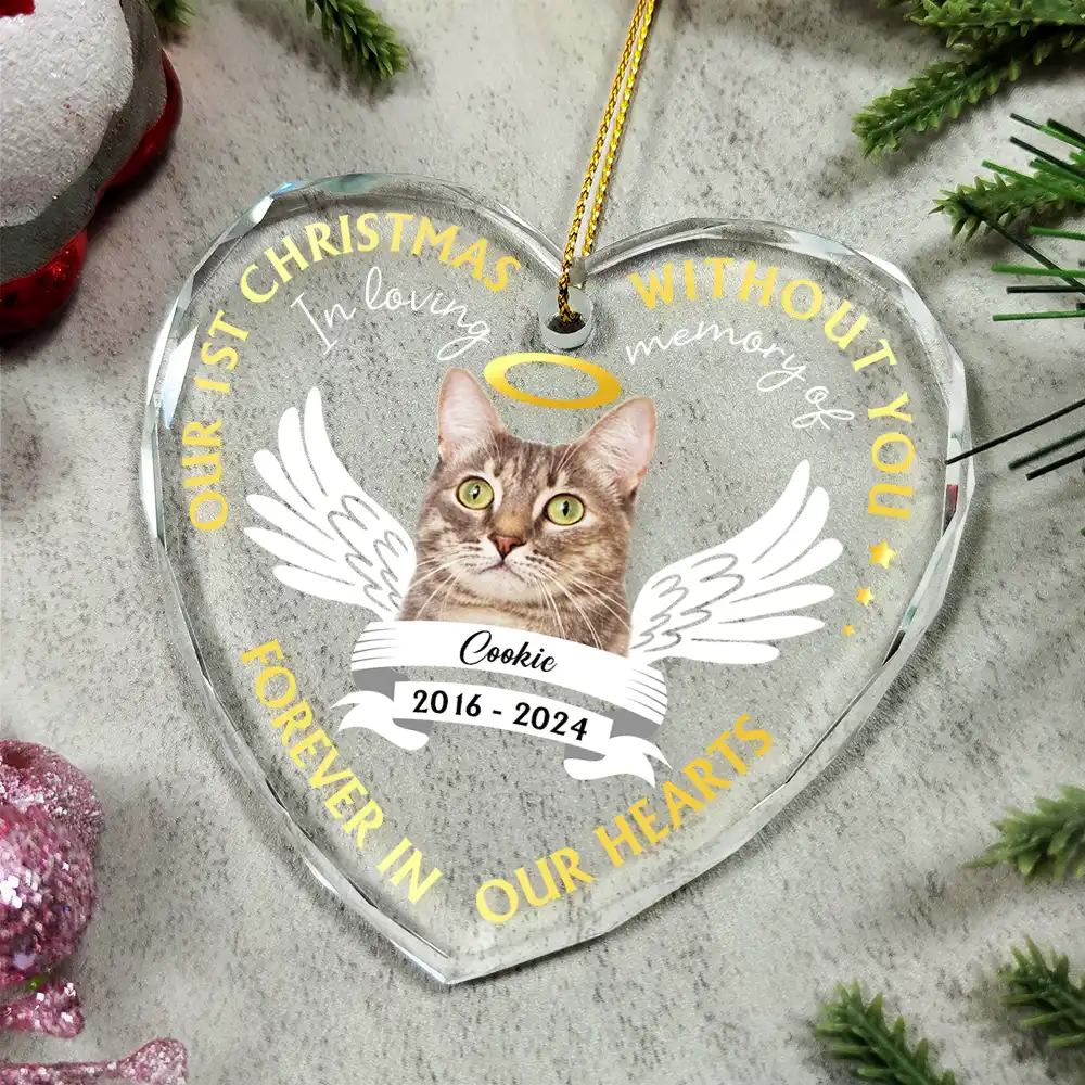 Custom Photo Our First Christmas Without You Pet Memorial - Personalized Glass Ornament - Image 7