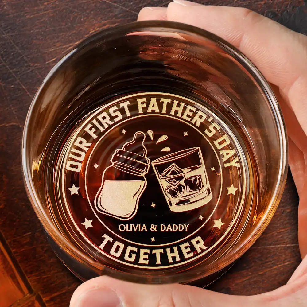 Custom Photo Our First Father's Day Together - Personalized Engraved Whiskey Glass - Image 3