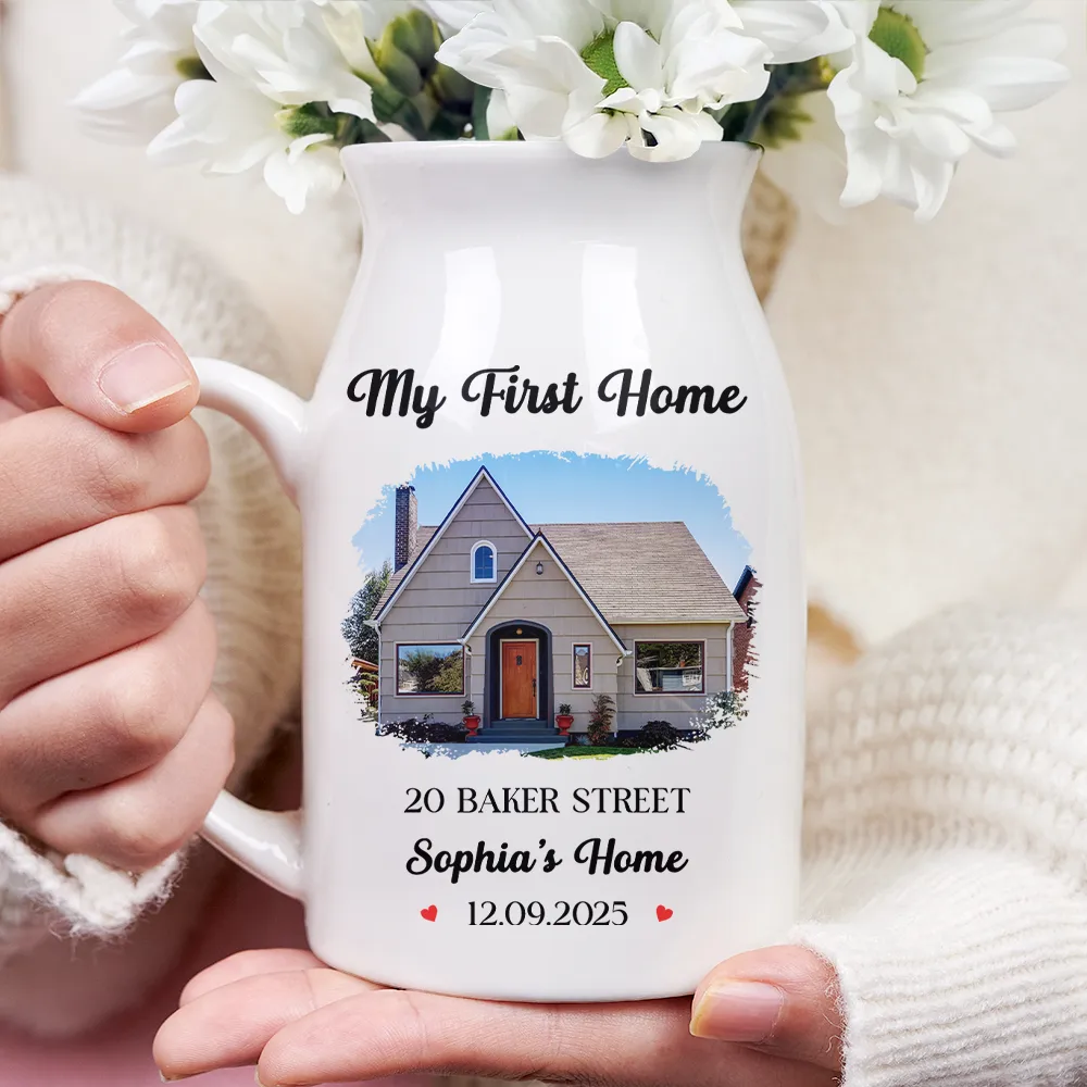 Custom Photo Our First Home Housewarming Gifts For Couple Family - Personalized Ceramic Flower Vase - Image 3