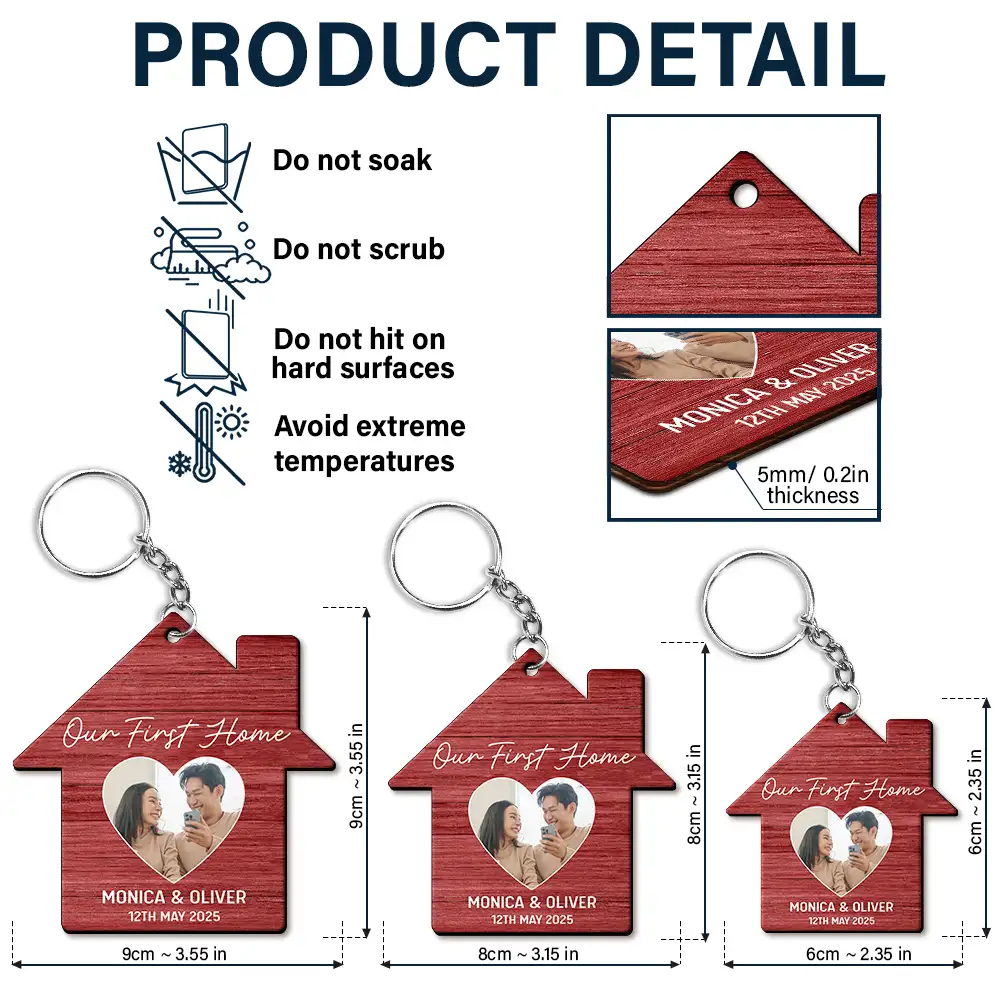 Custom Photo Our First Home Married Couple - Personalized Wooden Keychain - Image 5