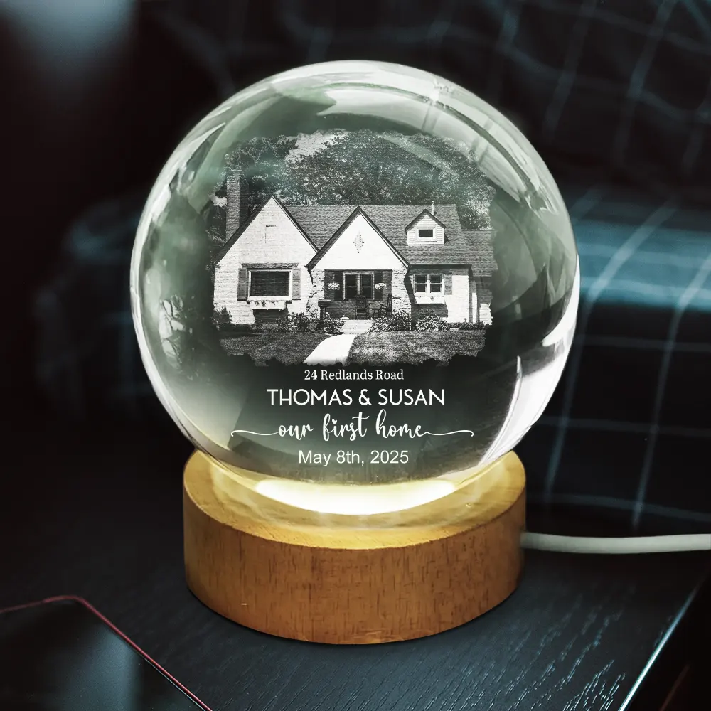 Custom Photo Our First Home - Personalized Crystal Globe Lamp - Image 3