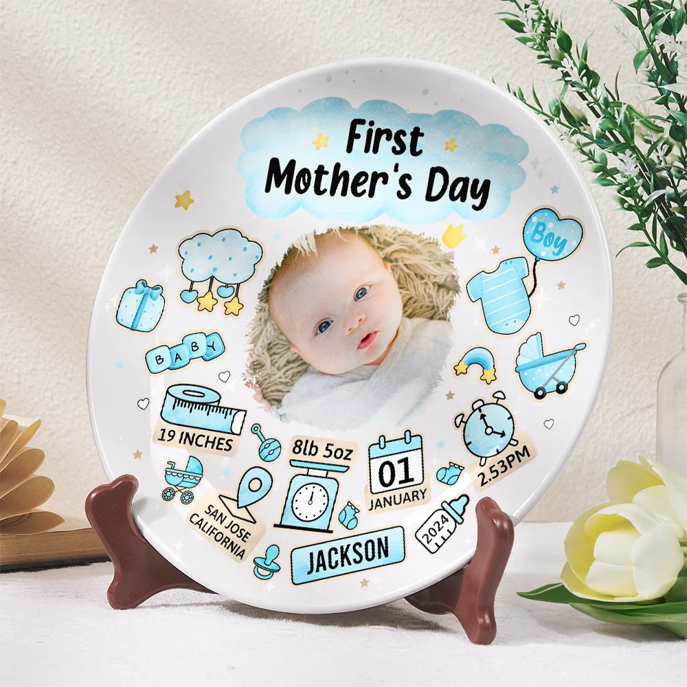 Custom Photo Our First Mother's Day Information Icon - Personalized Ceramic Plate - Image 3