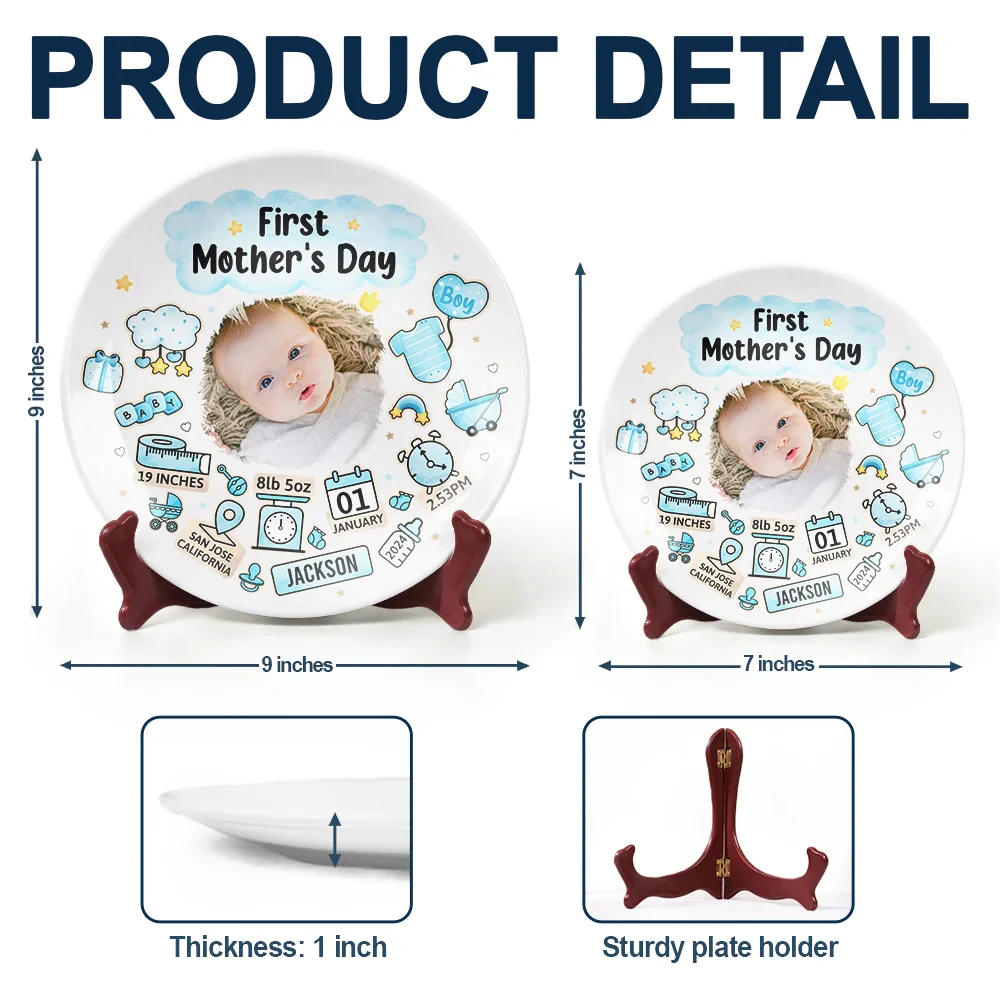 Custom Photo Our First Mother's Day Information Icon - Personalized Ceramic Plate - Image 6