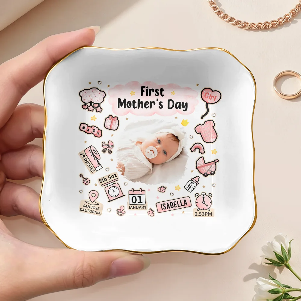 Custom Photo Our First Mother's Day Information Icon - Personalized Ring Dish - Image 3