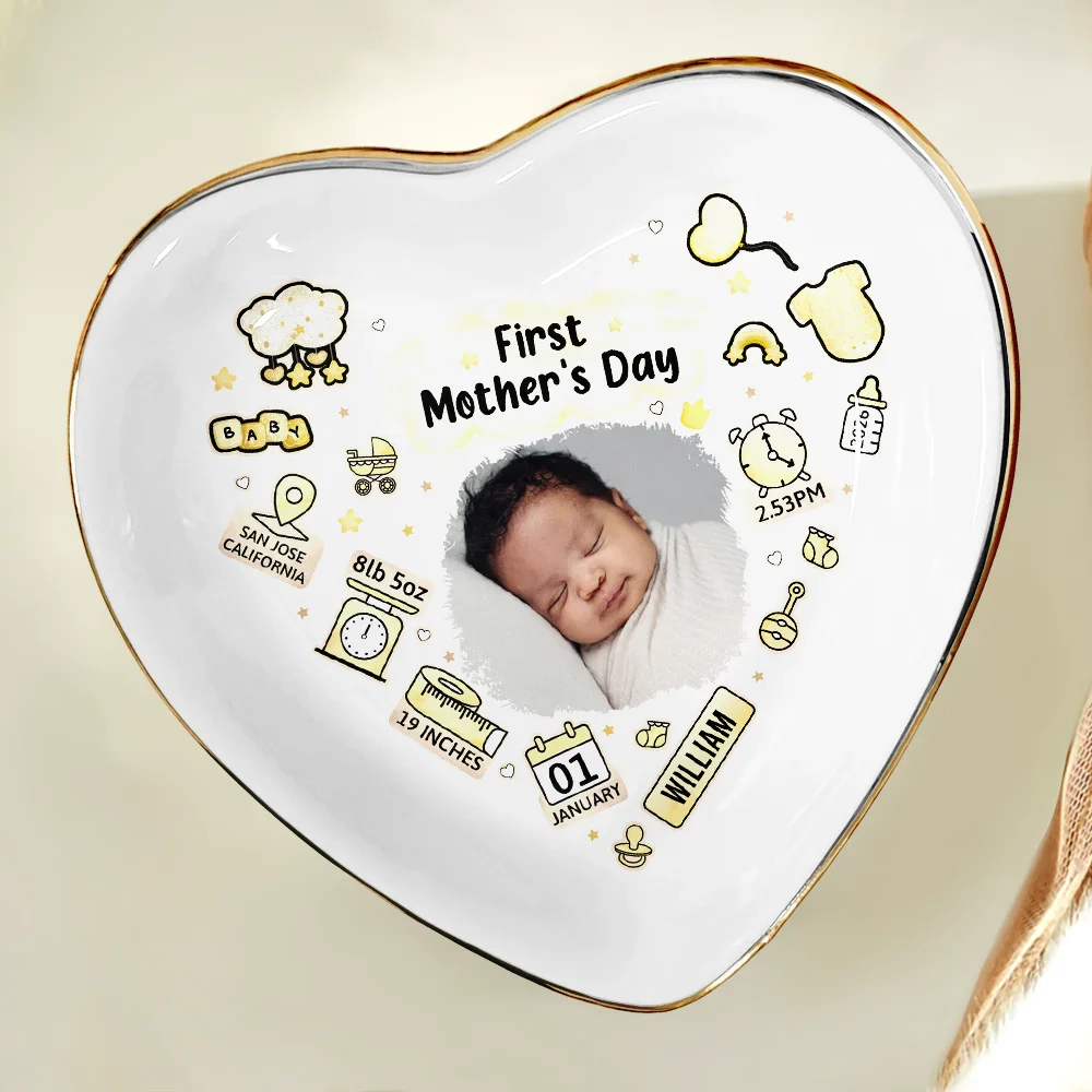 Custom Photo Our First Mother's Day Information Icon - Personalized Ring Dish - Image 5