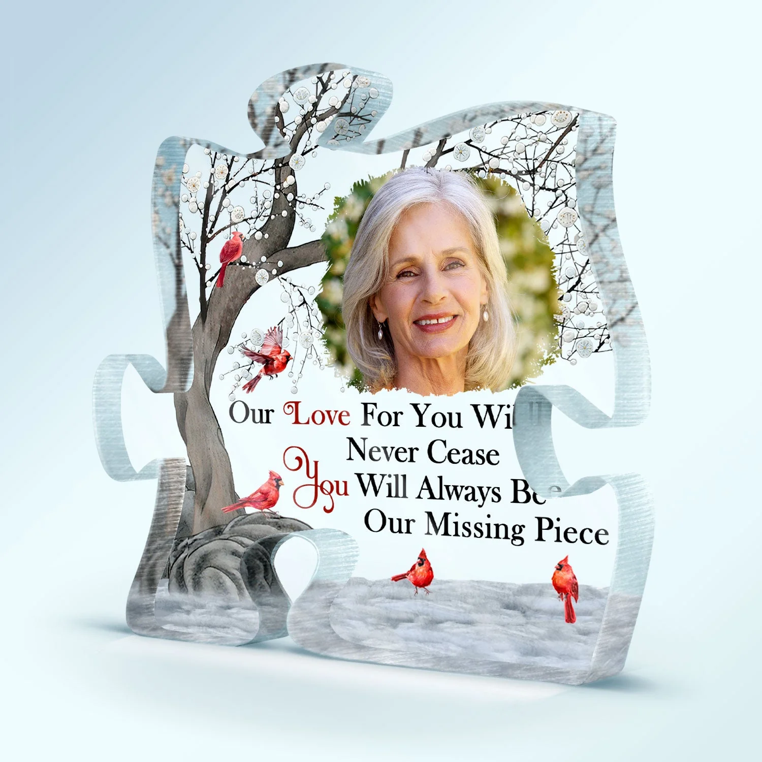 Custom Photo Our Love For You Will Never Cease - Memorial Gift For Family, Siblings, Friends, Dog Lovers, Cat Lovers - Personalized Puzzle Shaped Acrylic Plaque - Image 2