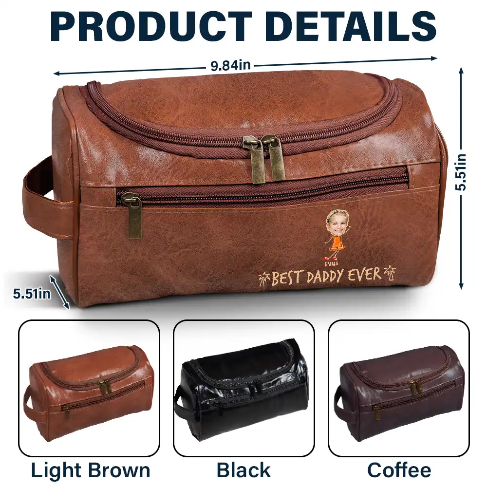 Custom Photo Outline Best Dad Ever - Personalized Leather Toiletry Bag - Image 6