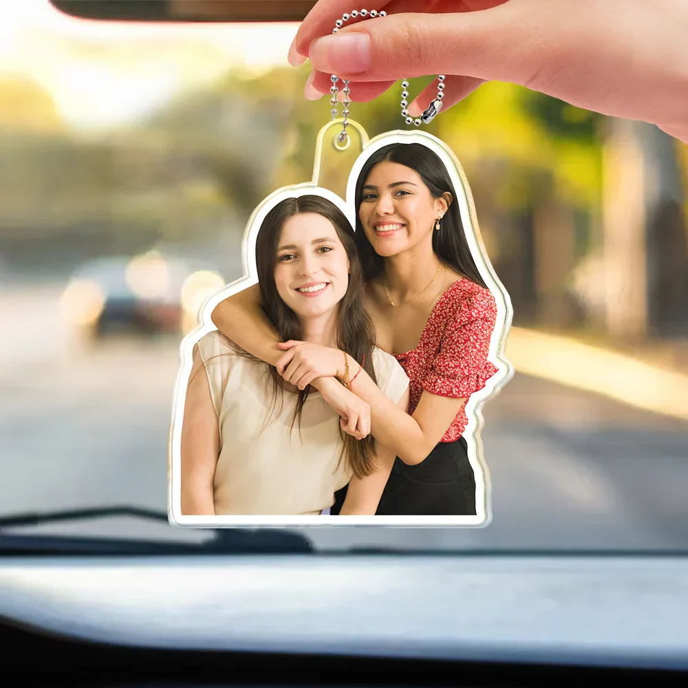 Custom Photo Outline Couple Family Besties - Personalized Acrylic Car Hanger - Image 4