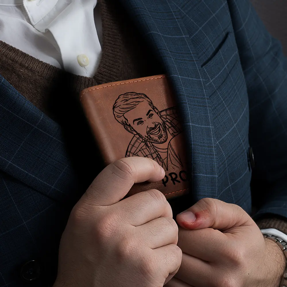 Custom Photo Outline Sketch Dad Great Job We Are Awesome Thank You - Personalized Engraved Leather Wallet - Image 5