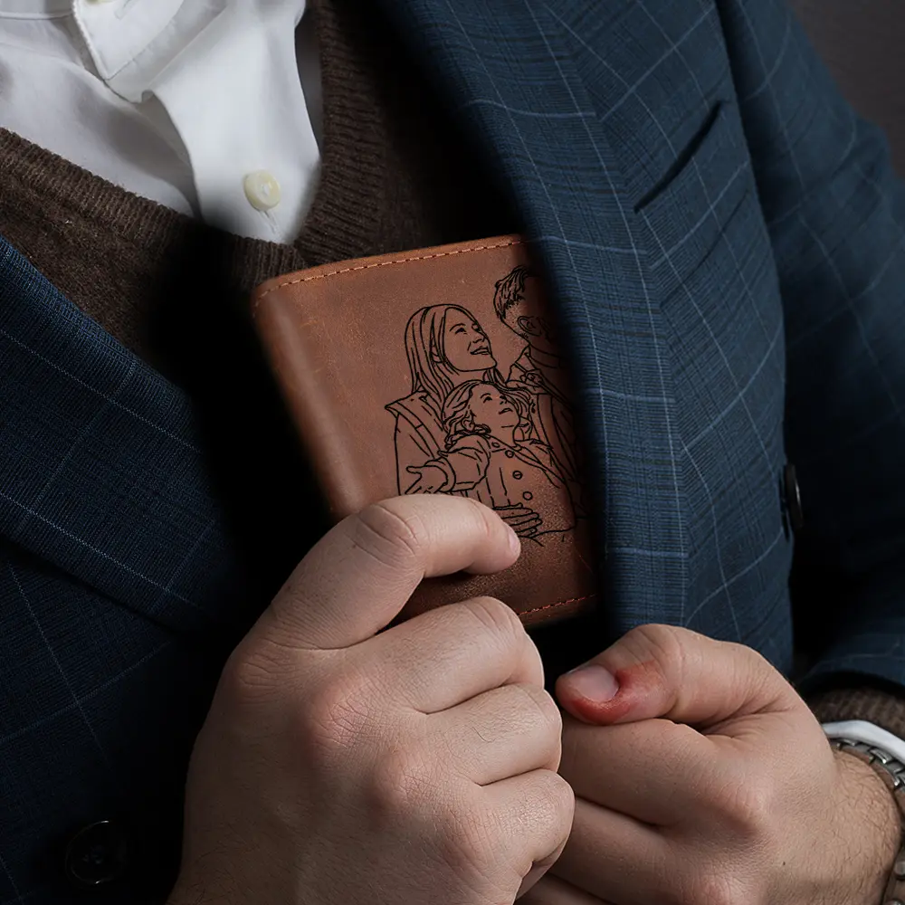 Custom Photo Outline Sketch Dad Thank You For Being Amazing - Personalized Engraved Leather Wallet - Image 5
