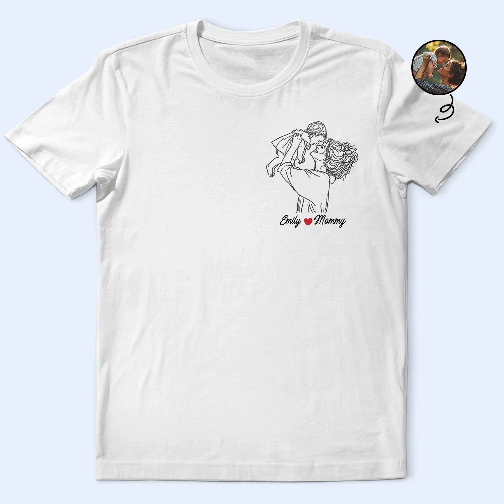 Custom Photo Outline Sketch Family Portrait Since - Personalized T Shirt - Image 3