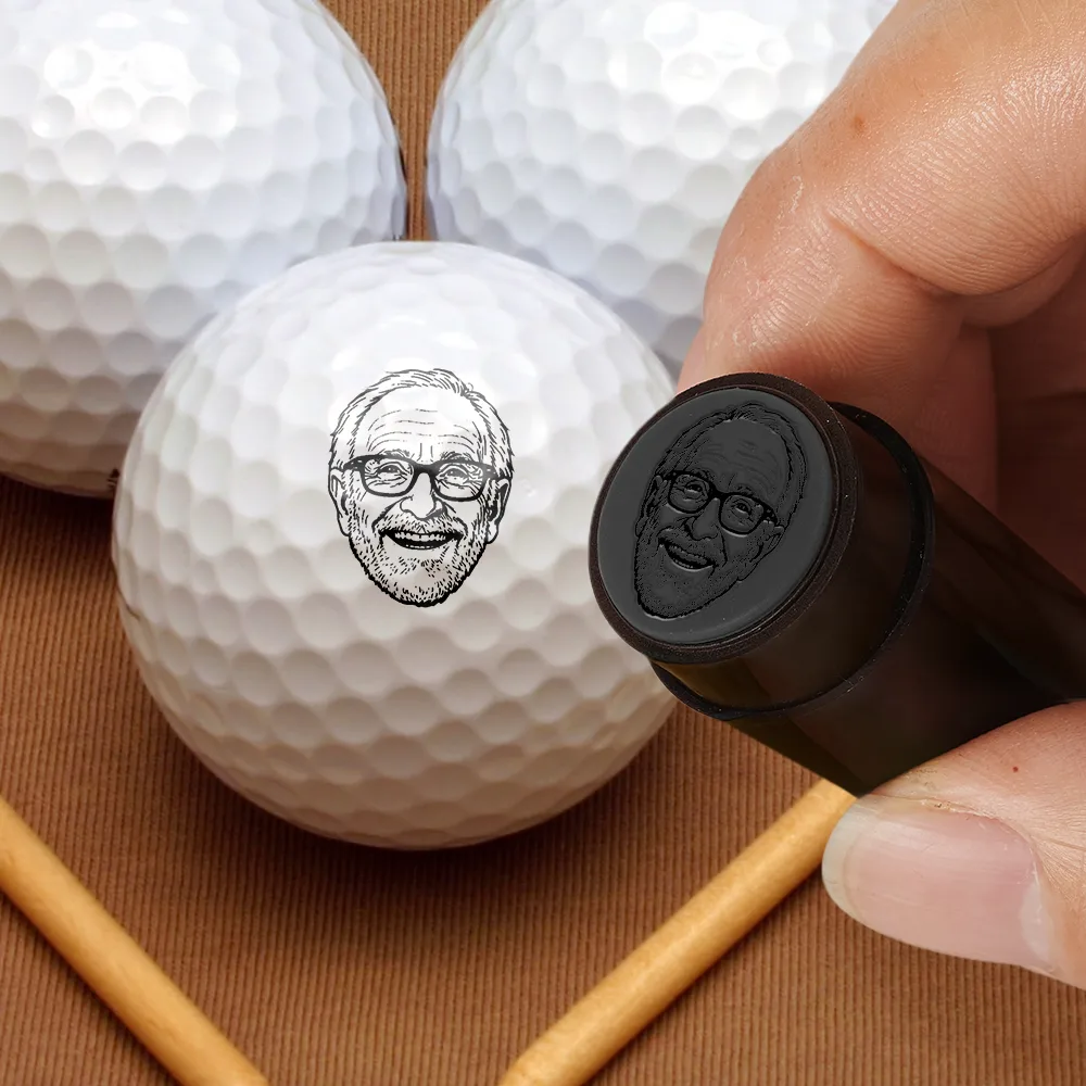 Custom Photo Outline Sketch Golfer Face - Personalized Golf Ball Stamp With Metal Storage Box - Image 3