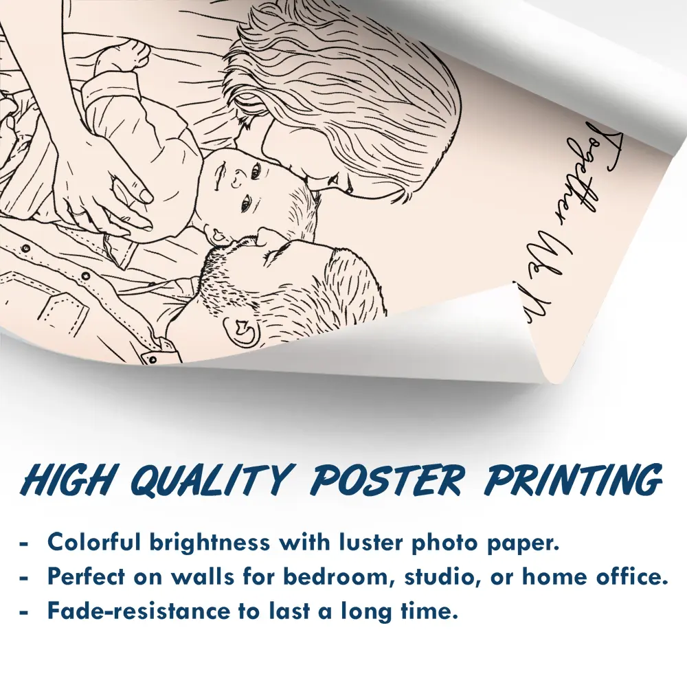 Custom Photo Outline Sketch Mom Baby Family Portrait Line Art - Personalized Poster - Image 5