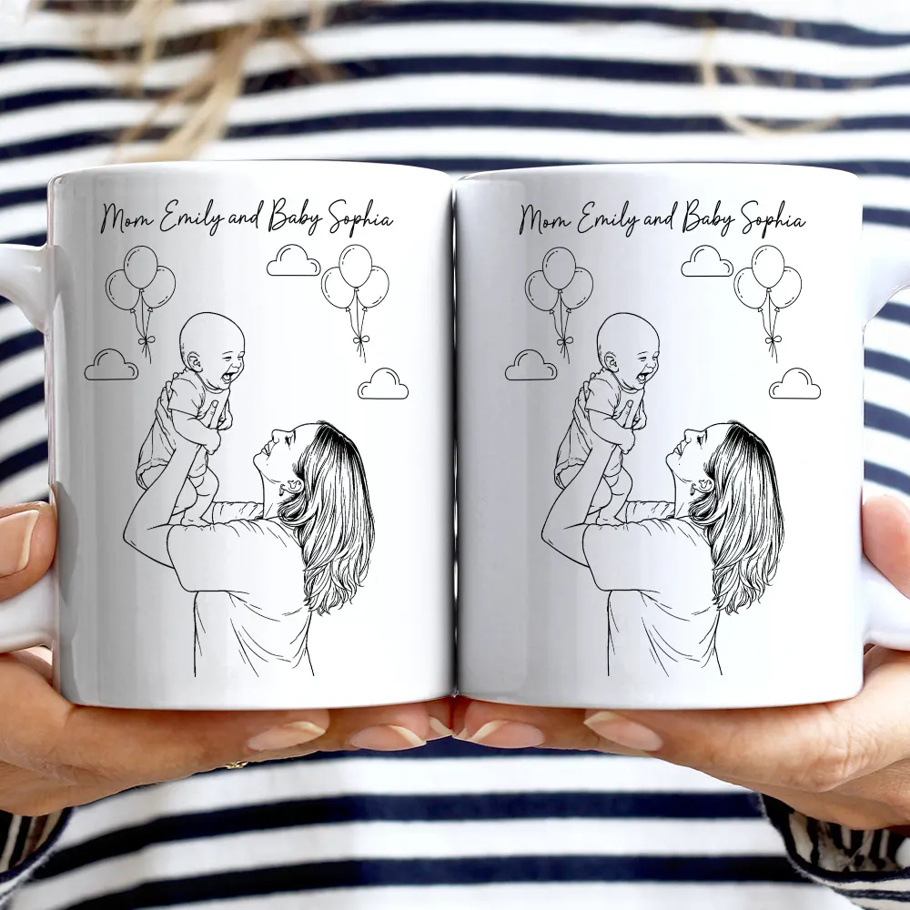 Custom Photo Outline Sketch Mom Dad Baby Family Portrait Line Art - Personalized Mug - Image 3