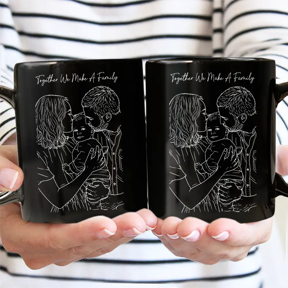 Custom Photo Outline Sketch Mom Dad Baby Family Portrait Line Art - Personalized Mug - Image 4