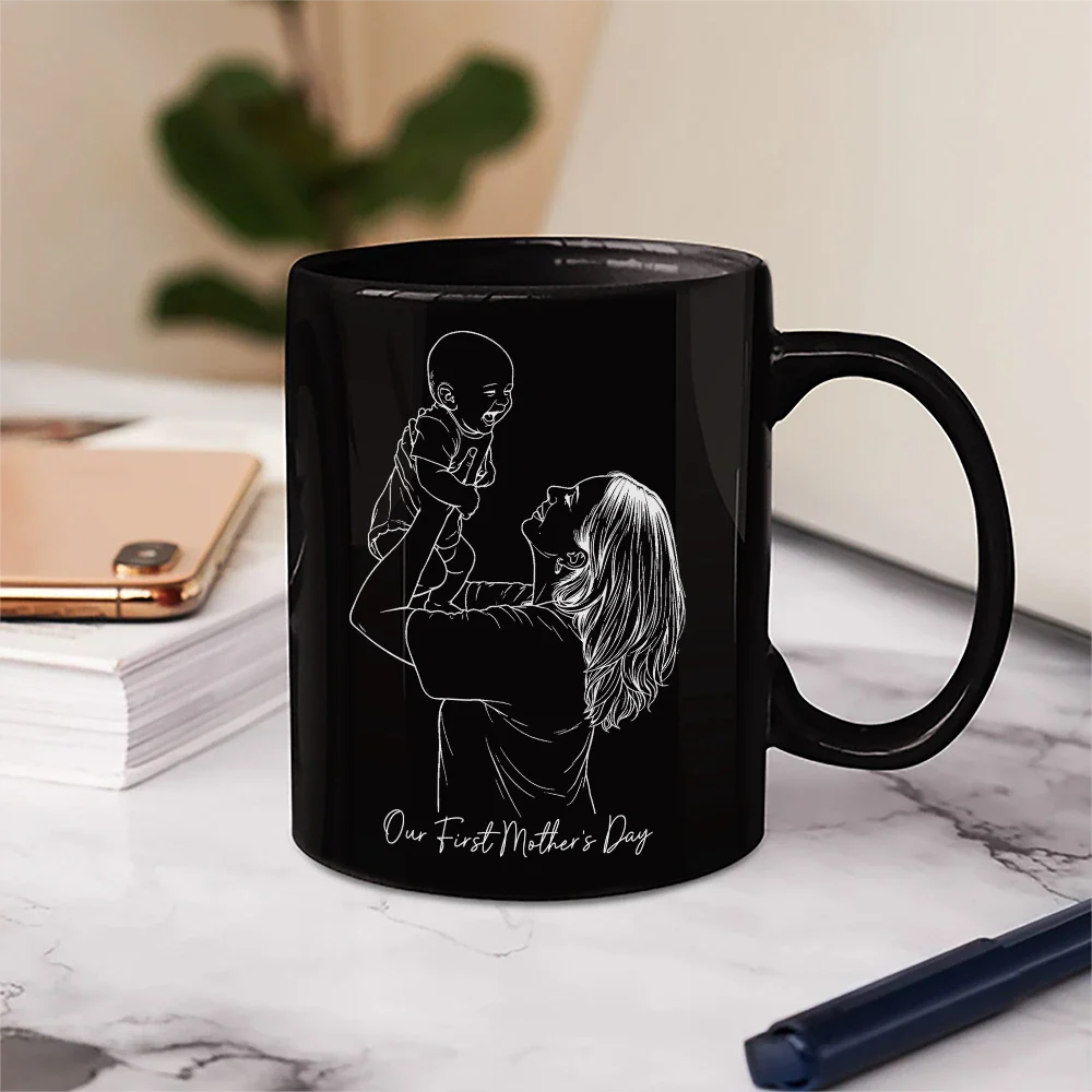 Custom Photo Outline Sketch Mom Dad Baby Family Portrait Line Art - Personalized Mug - Image 6