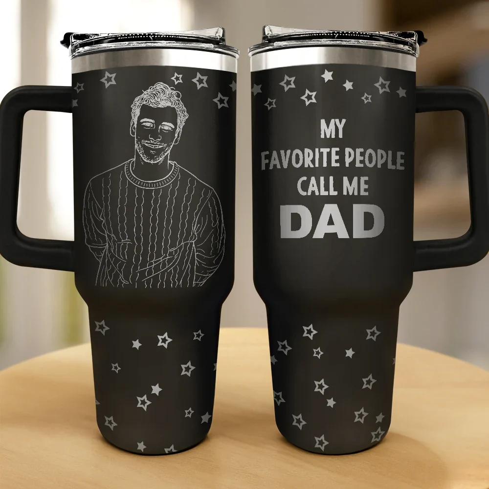Custom Photo Outline Sketch My Favorite People Call Me Grandpa Papa - Personalized Engraved 40oz Tumbler - Image 3