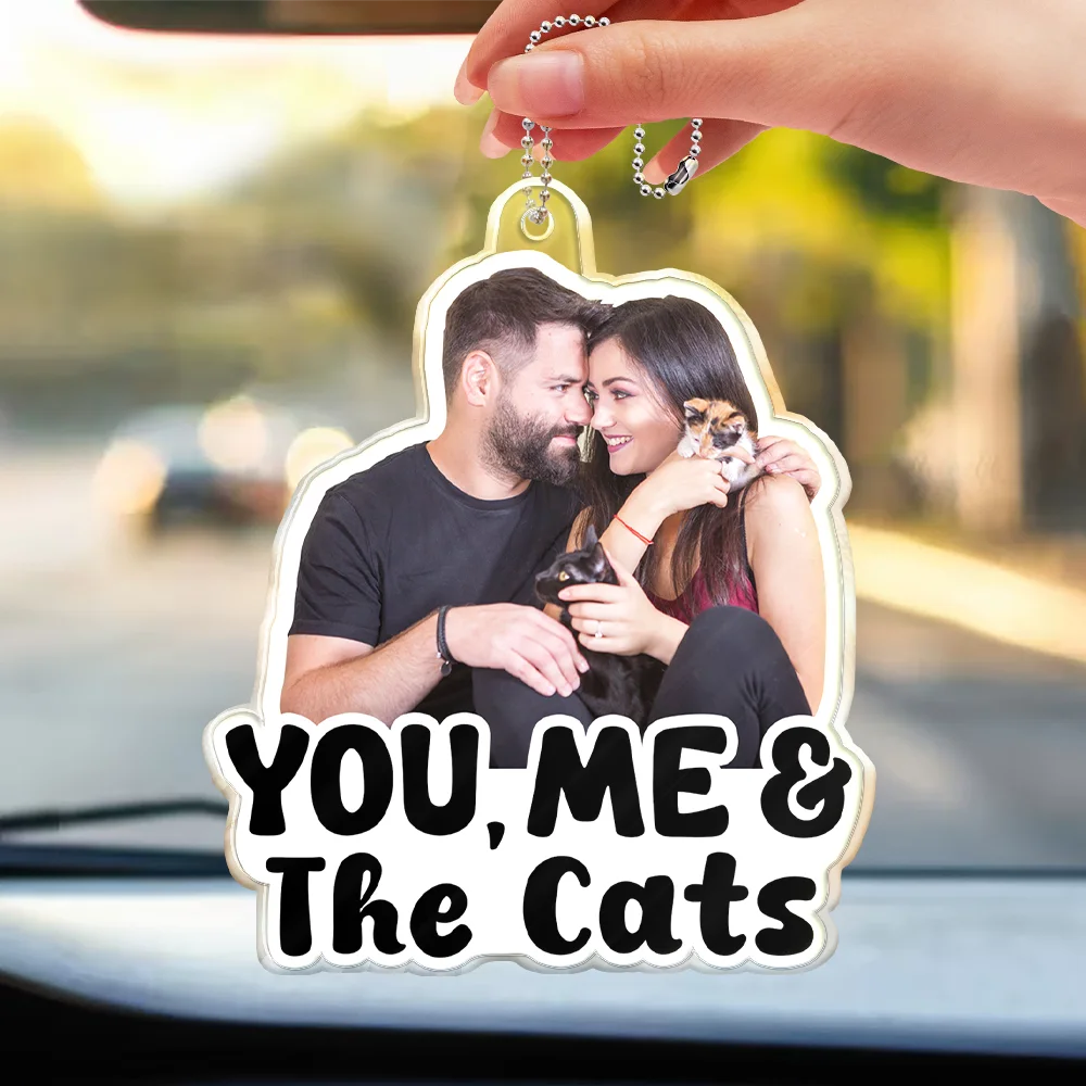 Custom Photo Outline You, Me And The Dog Cat - Personalized Acrylic Car Hanger - Image 4