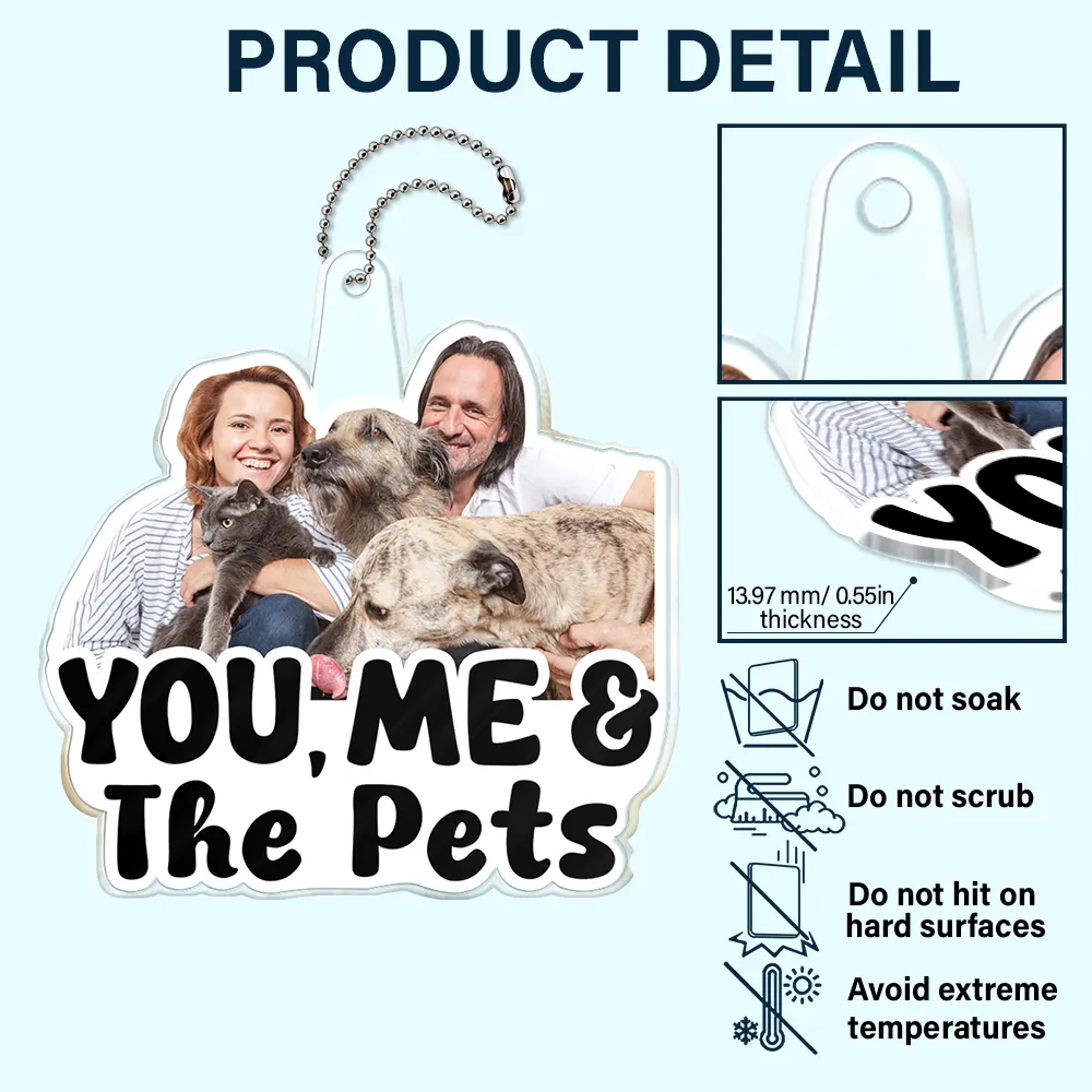 Custom Photo Outline You, Me And The Dog Cat - Personalized Acrylic Car Hanger - Image 6