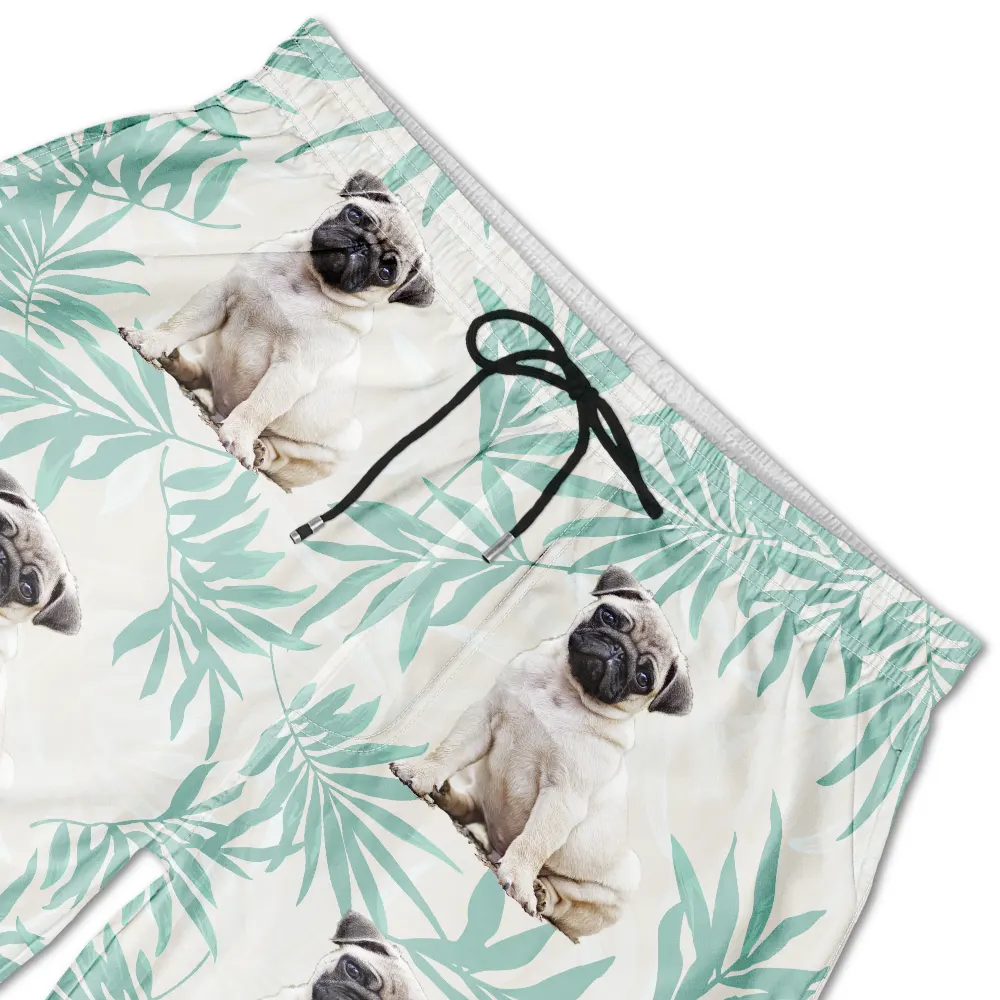Custom Photo Palm Leaf Vacation Vibe - Personalized Unisex Beach Shorts - Image 6