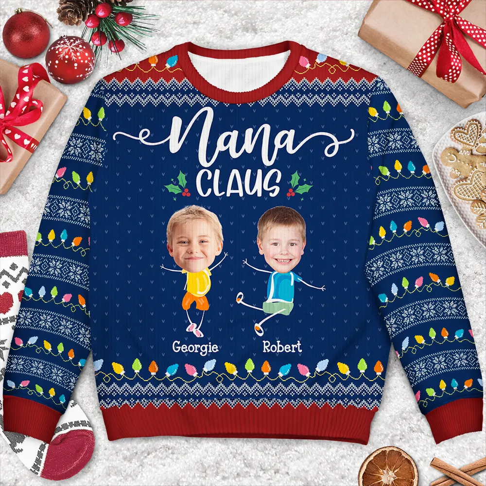 Custom Photo Papa Claus Nana Mama Dada - Personalized Unisex Ugly Sweater - Image 4