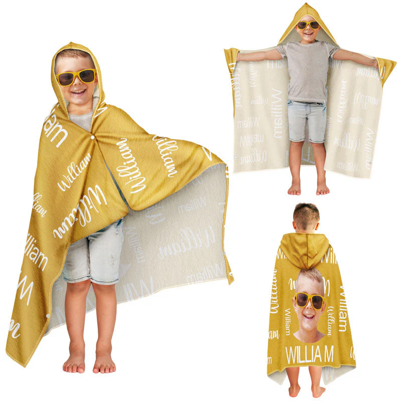 Custom Photo Pattern Name Traveling Beach Poolside Swimming Picnic - Personalized Hooded Beach Towel - Image 4