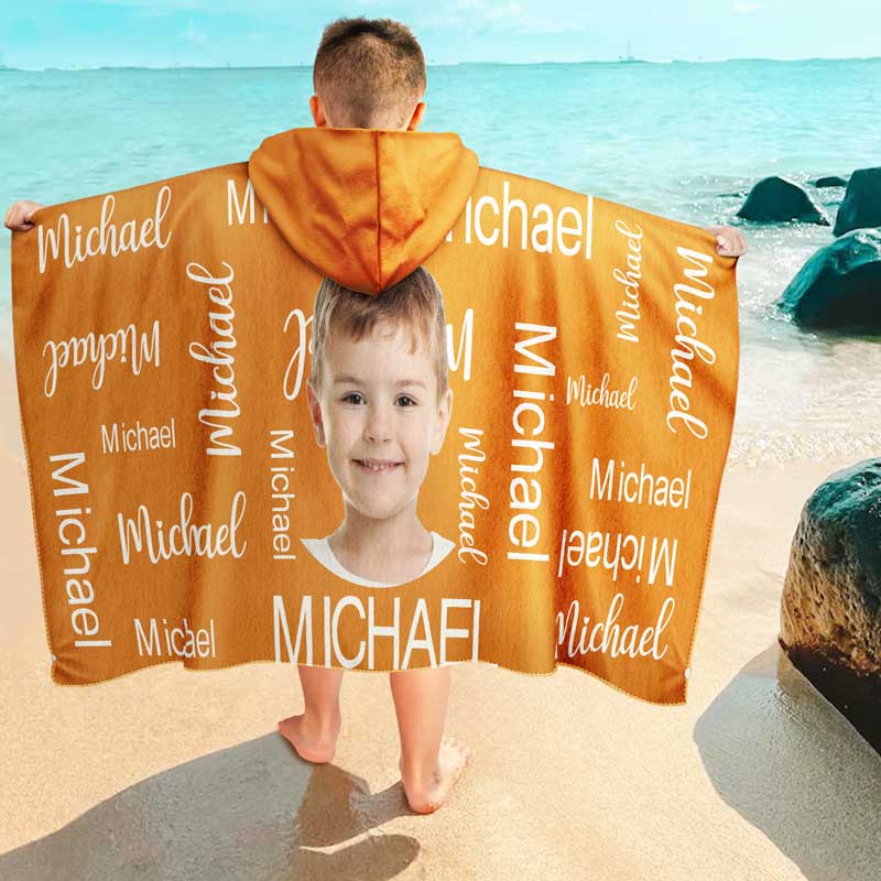 Custom Photo Pattern Name Traveling Beach Poolside Swimming Picnic - Personalized Hooded Beach Towel - Image 5
