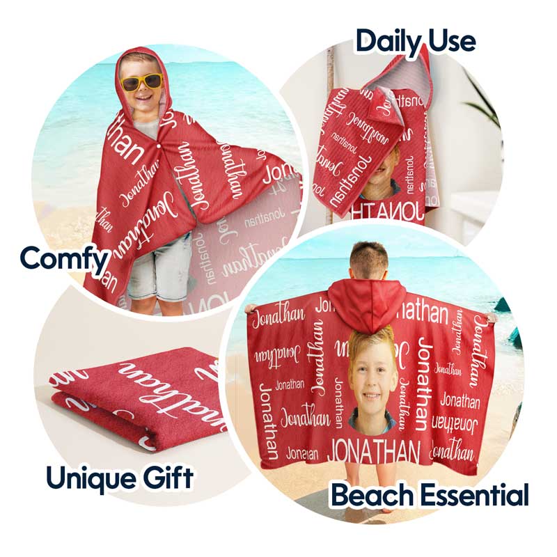 Custom Photo Pattern Name Traveling Beach Poolside Swimming Picnic - Personalized Hooded Beach Towel - Image 7