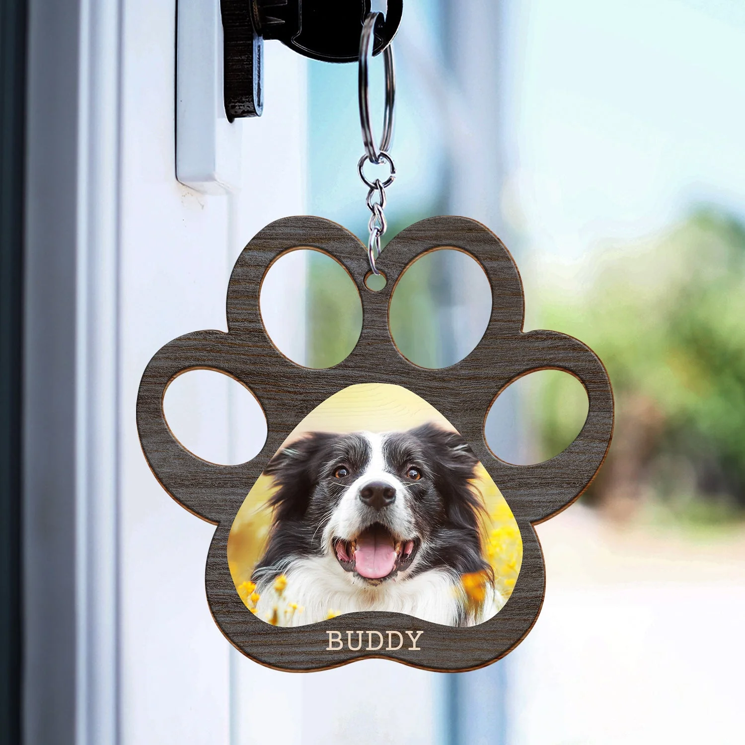 Custom Photo Paw Print - Gift For Cat Lovers, Dog Lovers - Personalized Cutout Wooden Keychain - Image 3