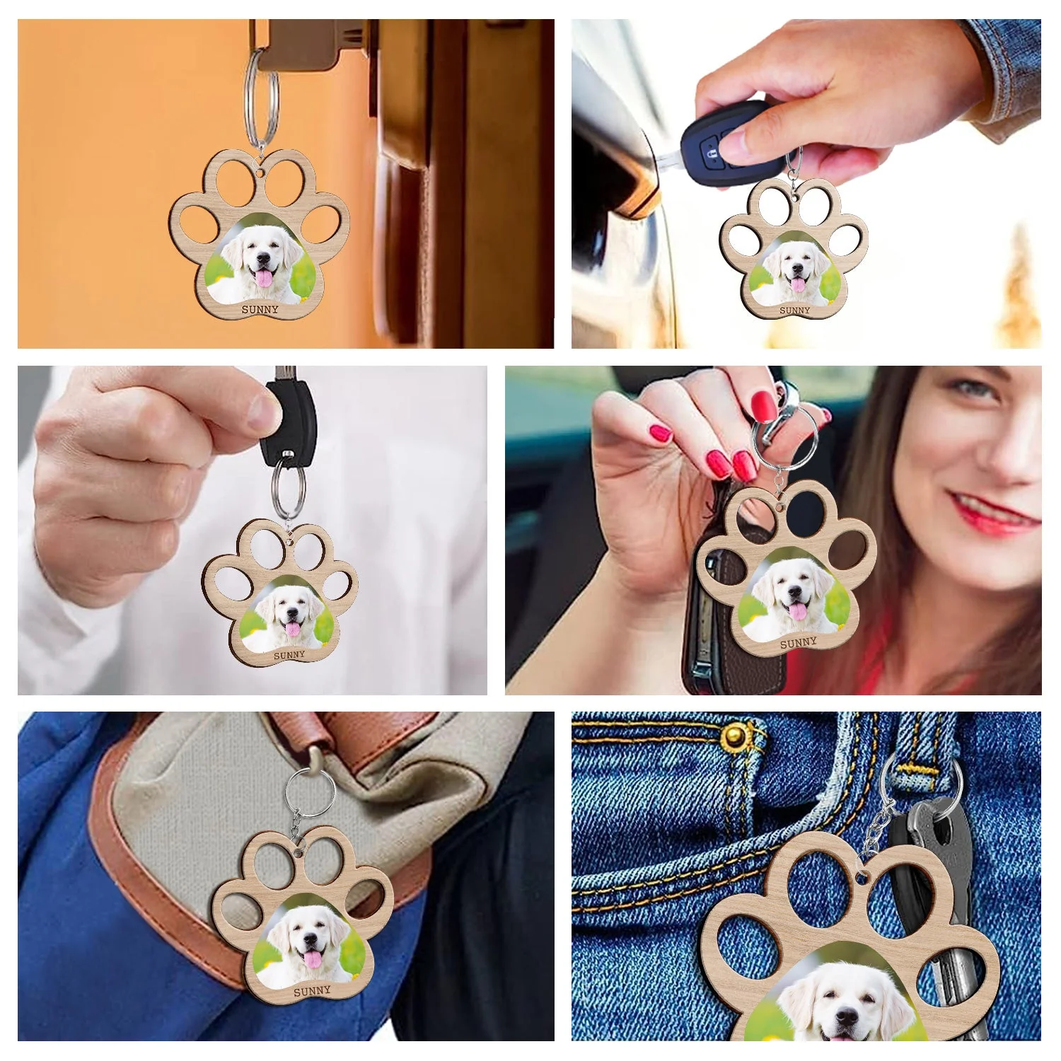 Custom Photo Paw Print - Gift For Cat Lovers, Dog Lovers - Personalized Cutout Wooden Keychain - Image 6