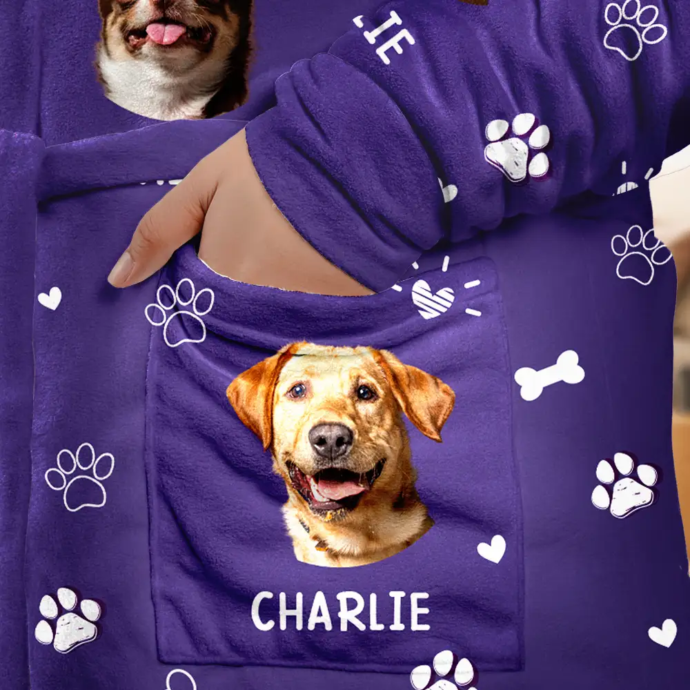Custom Photo Paw Prints In My Heart Pet Mom Dad Dog Cat Lover - Personalized Hooded Robe - Image 7