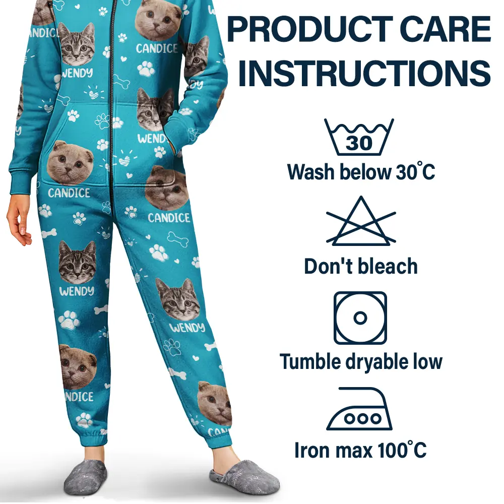 Custom Photo Paw Prints In My Heart Pet Mom Dad Dog Cat Lover - Personalized Overall Onesie Hooded Jumpsuit - Image 5