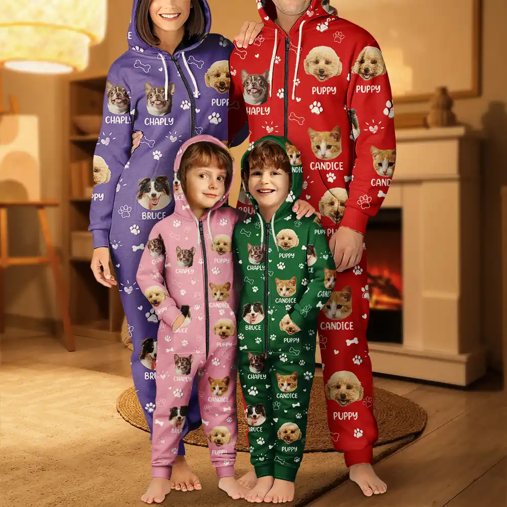 Custom Photo Paw Prints In My Heart Pet Mom Dad Dog Cat Lover - Personalized Overall Onesie Hooded Jumpsuit - Image 6