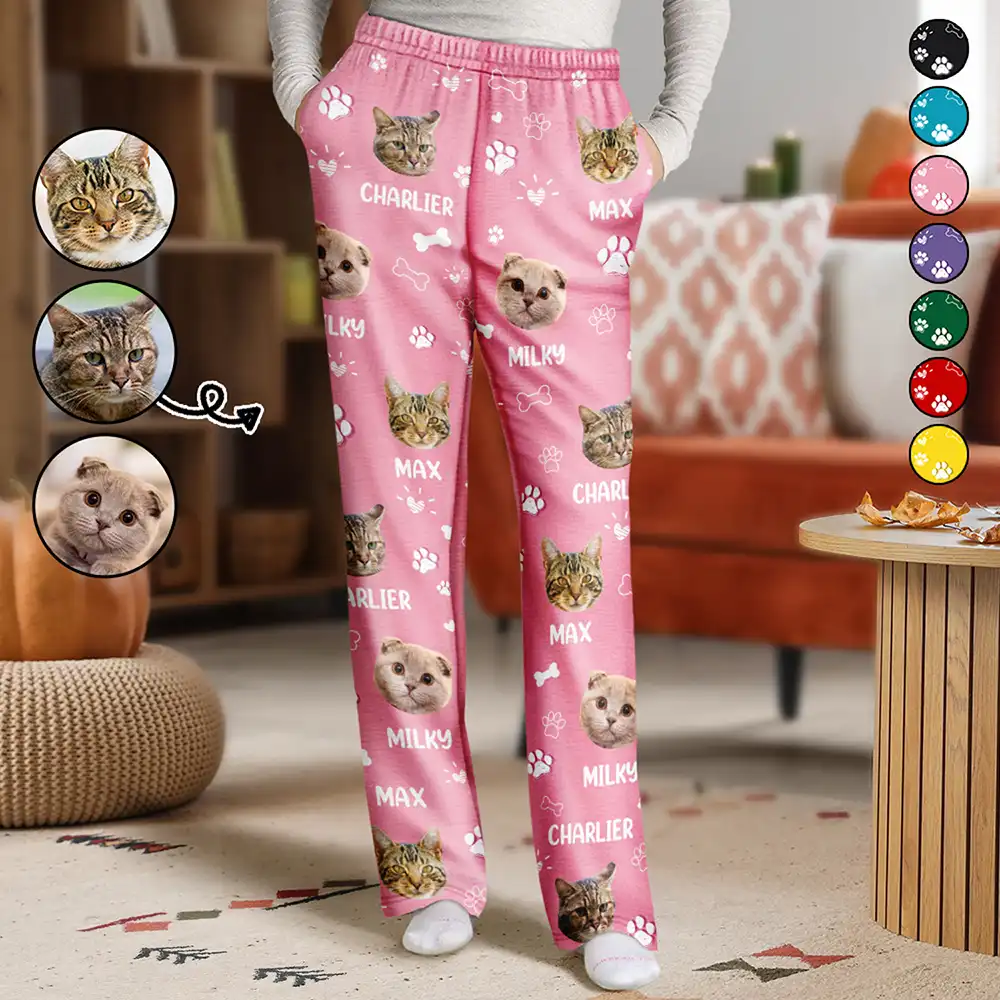 Custom Photo Paw Prints In My Heart Pet Mom Dad Dog Cat Lover - Personalized Pajama Pants - Image 3