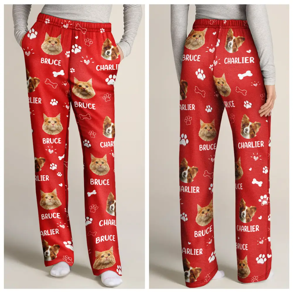 Custom Photo Paw Prints In My Heart Pet Mom Dad Dog Cat Lover - Personalized Pajama Pants - Image 7