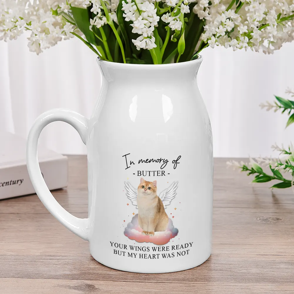 Custom Photo Paw Prints On Our Hearts Memorial Dog Cat - Personalized Ceramic Flower Vase - Image 3