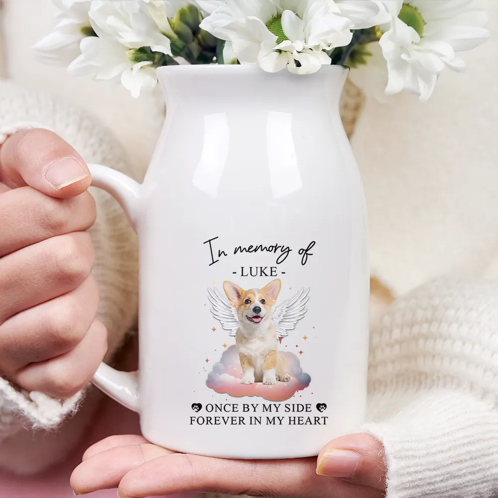 Custom Photo Paw Prints On Our Hearts Memorial Dog Cat - Personalized Ceramic Flower Vase - Image 4