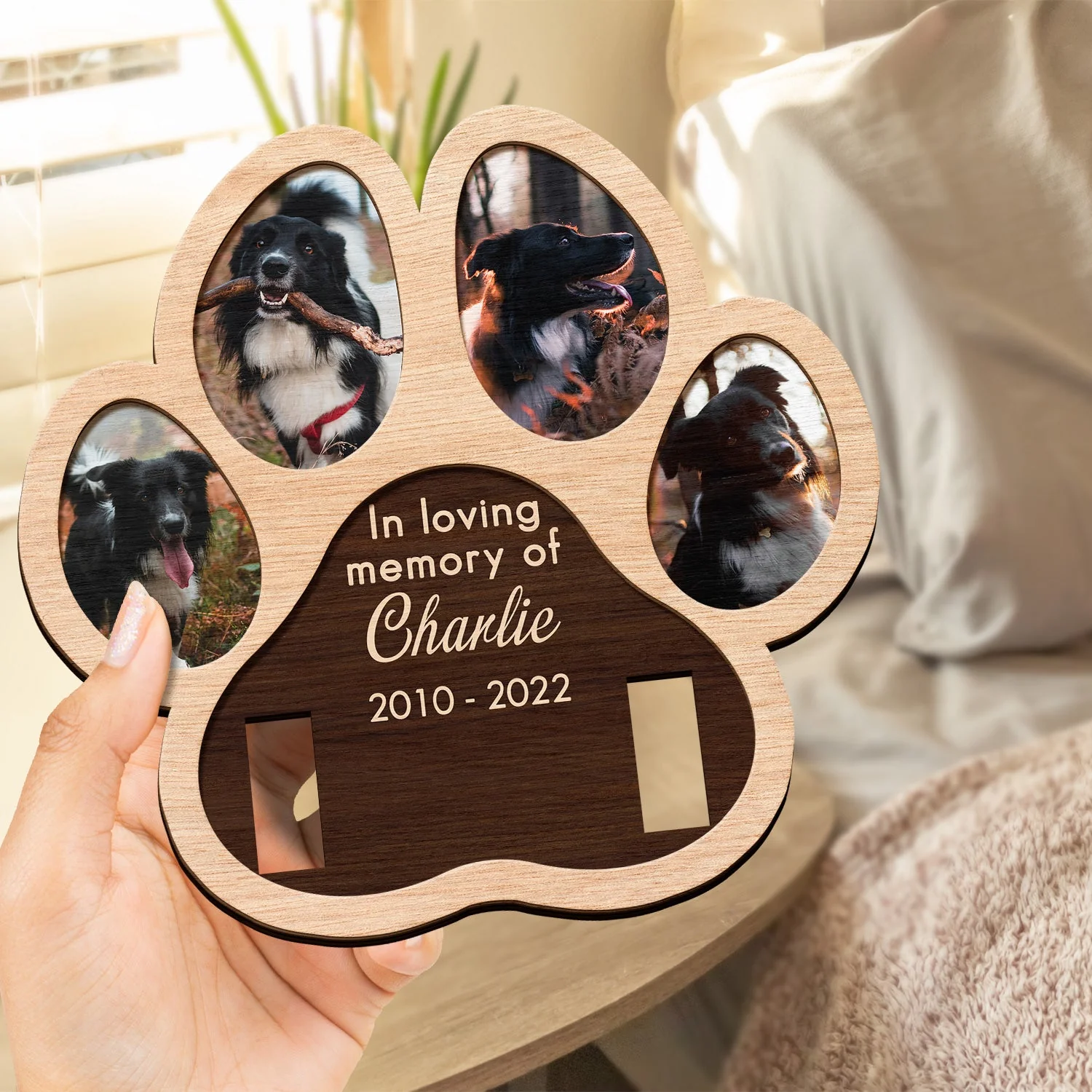Custom Photo Paw Shape In Loving Memory - Memorial Gift For Dog Lover, Cat Mom, Pet Loss - Personalized 2-Layered Wooden Plaque With Stand - Image 4
