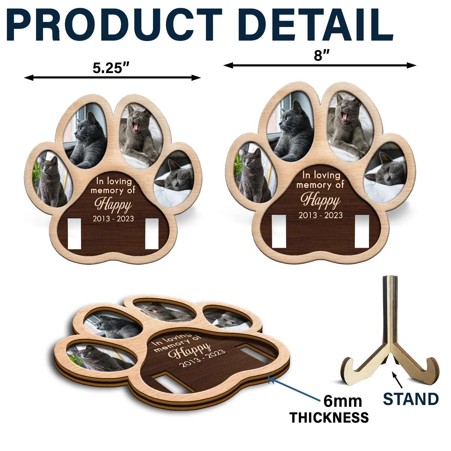 Custom Photo Paw Shape In Loving Memory - Memorial Gift For Dog Lover, Cat Mom, Pet Loss - Personalized 2-Layered Wooden Plaque With Stand - Image 5