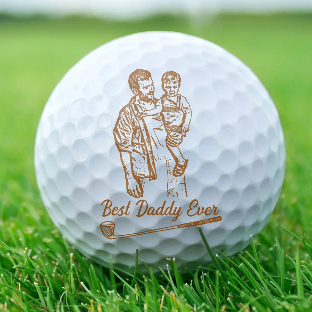 Custom Photo Pencil Drawing Best Dad By Par - Personalized Golf Ball - Image 3