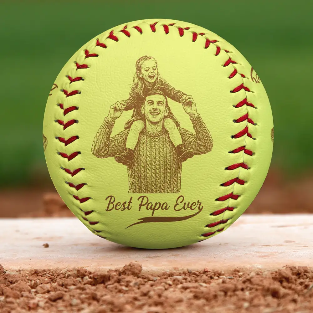 Custom Photo Pencil Drawing Engraved Best Dad Grandpa Ever - Personalized Baseball, Softball - Image 4