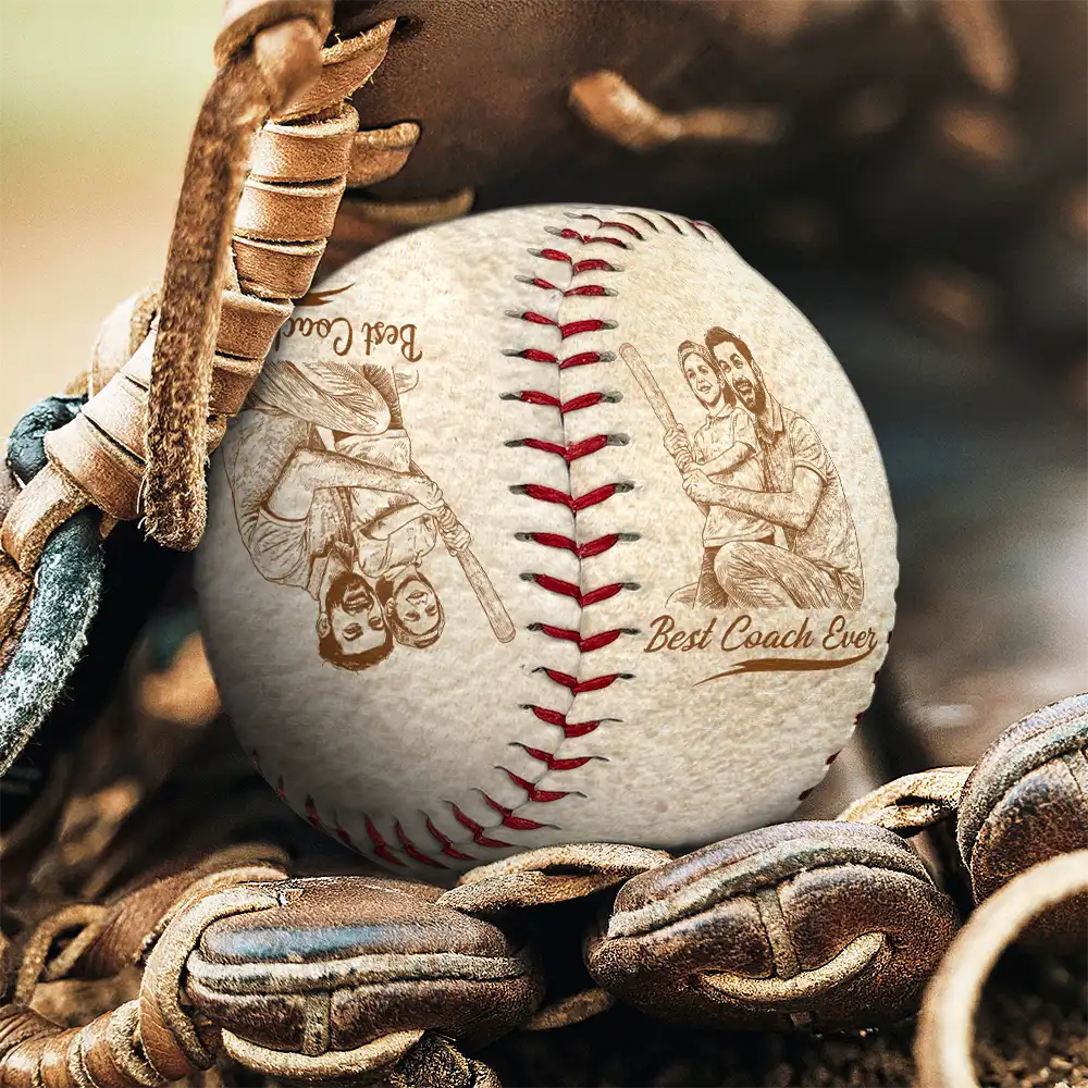 Custom Photo Pencil Drawing Engraved Best Dad Grandpa Ever - Personalized Baseball, Softball - Image 5