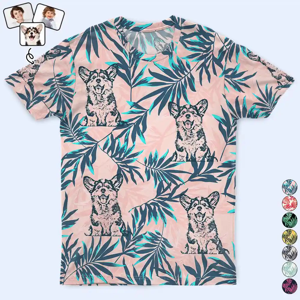 Custom Photo Pencil Drawing Palm Leaf Vacation Vibe - Personalized Full Print T Shirt - Image 2