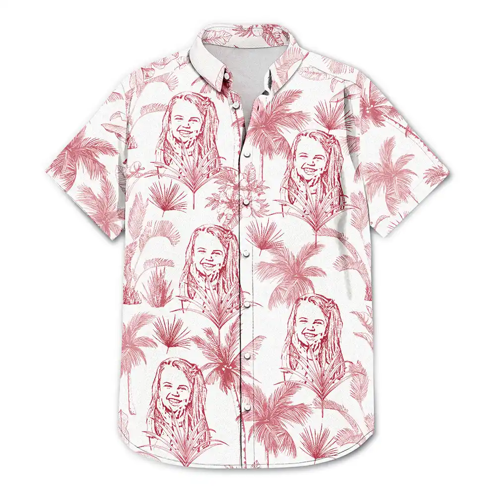 Custom Photo Pencil Drawing Toile De Jouy Pattern Family Pet - Personalized Hawaiian Shirt - Image 4