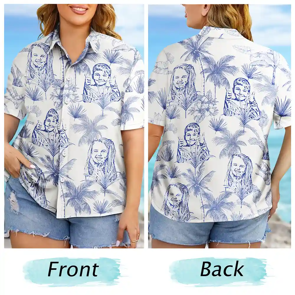 Custom Photo Pencil Drawing Toile De Jouy Pattern Family Pet - Personalized Hawaiian Shirt - Image 8