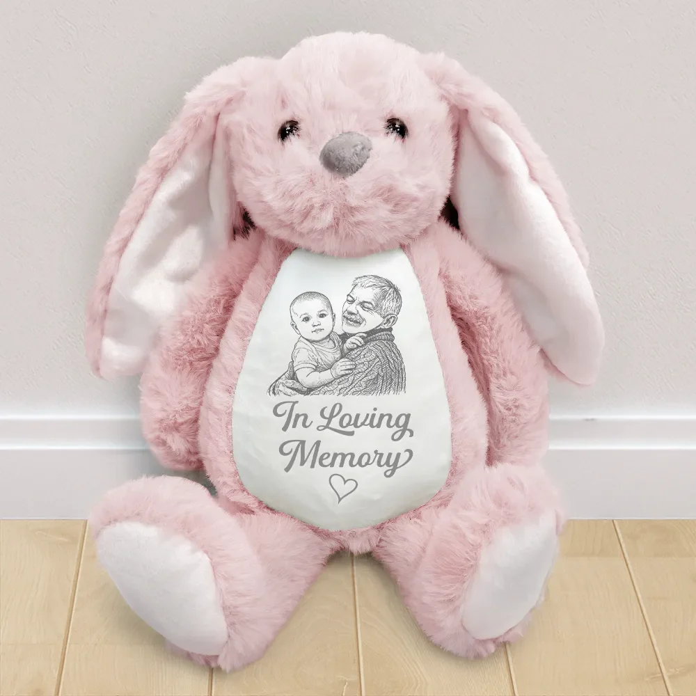 Custom Photo Pencil Sketch A Cuddle From Heaven Memorial - Personalized Soft Toy Bunny - Image 3