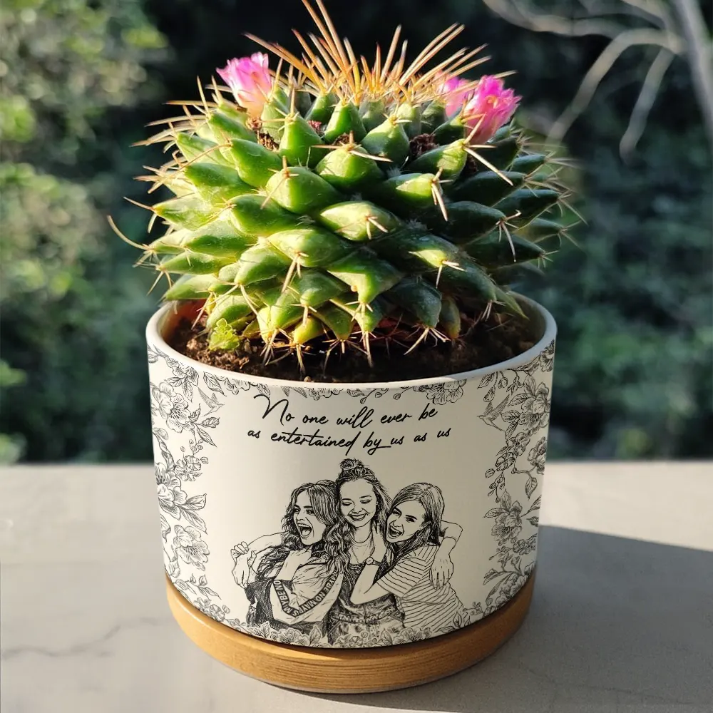 Custom Photo Pencil Sketch A True Friendship Is A Journey Without An End - Personalized Ceramic Plant Pot - Image 5