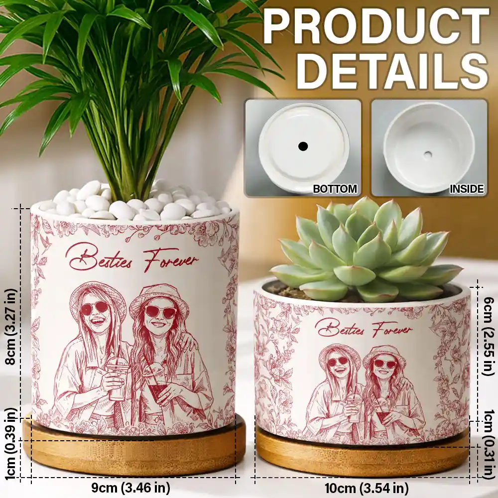 Custom Photo Pencil Sketch A True Friendship Is A Journey Without An End - Personalised Ceramic Plant Pot - Image 6